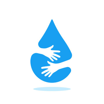 hugs with blue water drop like ecology icon