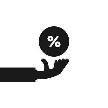 black hand with round percentage icon like sale