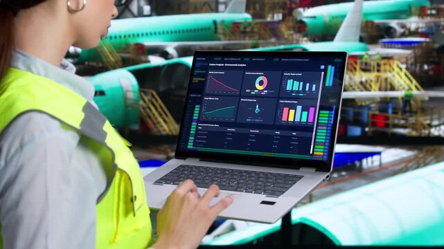 Female Engineer Scada Software On Laptop Computer