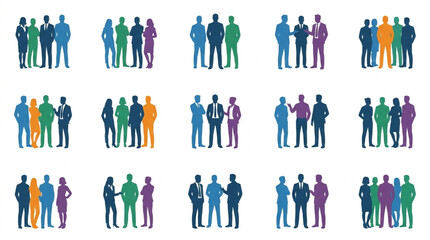 Obraz premium Diverse Group of Business People Silhouettes Standing Together.