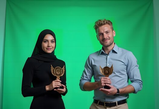 Two business people holding