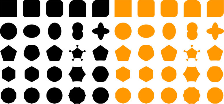 Geometric solid vector shapes pack in black and orange colors suitable for minimalist logo badge label or icon design