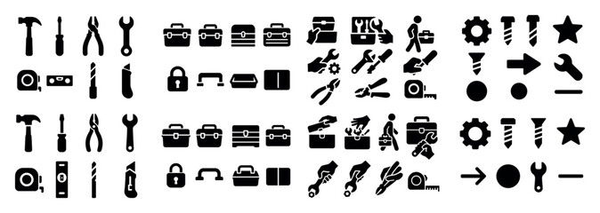 Fototapeta premium Tools icons with hammer pliers wrench minimal