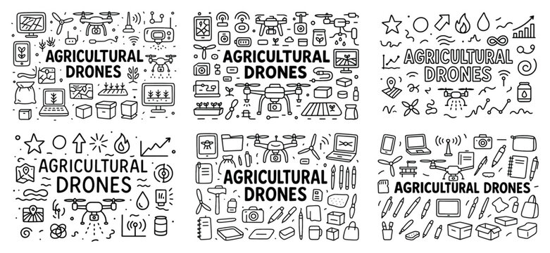 Agriculture icons with drone camera propeller outline