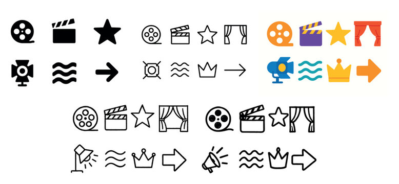 Film icons with clapper star curtain minimal