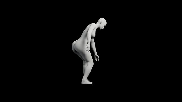 3D render of figure model in standing pose against black background