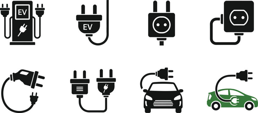 Electric vehicle charging plug and socket symbols