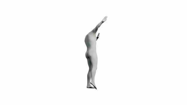 Mannequin dabbing in white studio