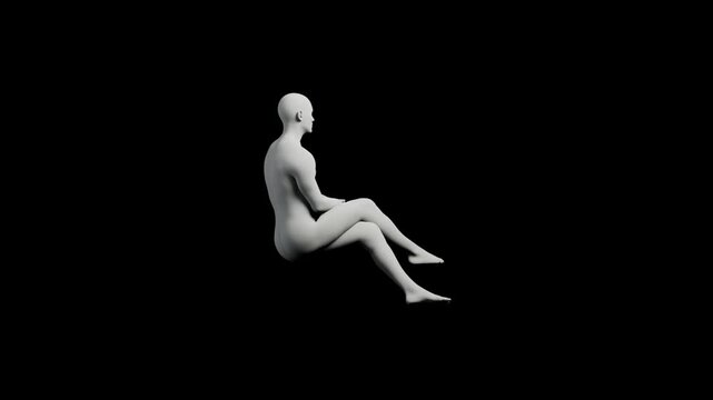 3D mannequin model standing against black backdrop