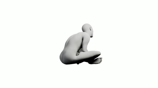 Mannequin in meditation pose on white background