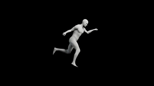 3D mannequin walking on black background