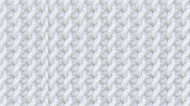 Full frame seamless repeating pattern of thick white cable knit braided fabric showing warm winter wool knitting texture for textile and fashion design use
