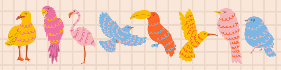 Set of cute birds, design elements, set of bird stickers © Kristina Bilous