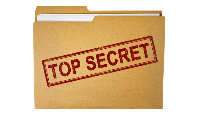 Cardboard file folder with red TOP SECRET stamp