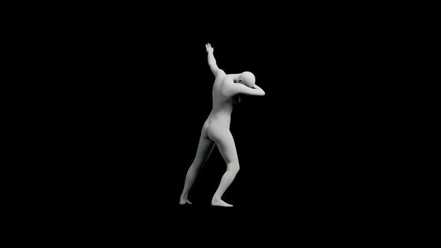 3D figure model dabbing on black background