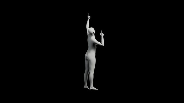 3D figure model gesturing confidently against black background
