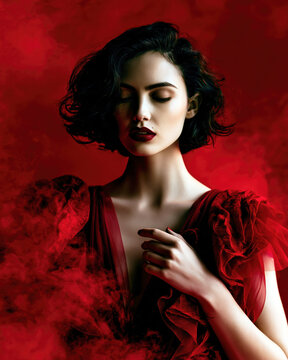 Dramatic Red Fashion Portrait &ndash; Generative AI &ndash; no real persons