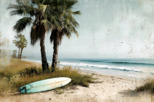 Vintage California Surf Travel Poster &ndash; AI Generative