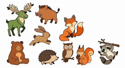 Fototapeta premium Premium Woodland Forest Animals Cartoon Vector Illustration Pack
