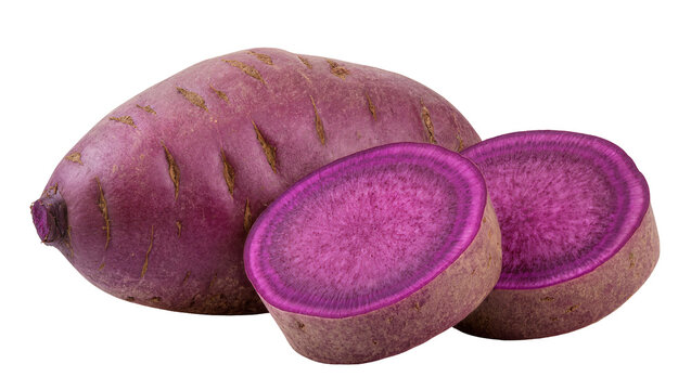 Purple sweet potato whole and cut halves