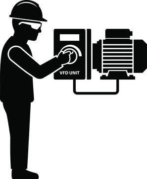 Operator using variable frequency drive unit to control electric motor.
