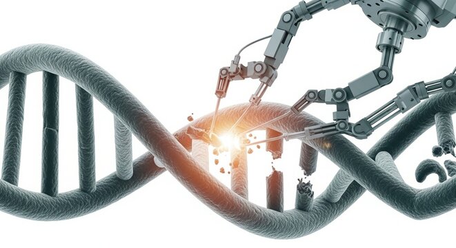 3d render of dna strand with binary code, futuristic genetic technology, digital art, innovative science concept isolated on transparent background