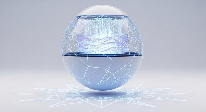 Abstract 3d render of a glowing digital globe with network lines, futuristic technology concept isolated on transparent background