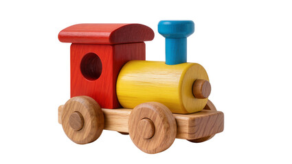 Red yellow blue wooden toy train with wheels © Anna