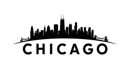 Fototapeta premium Stylized black and white silhouette of Chicago skyline featuring iconic skyscrapers and bridges