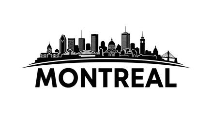 Obraz premium Montreal Skyline Silhouette Featuring Diverse Architectural Landmarks and Iconic City Features in Monochrome Design