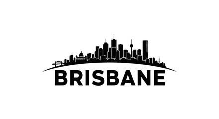 Fototapeta premium Stylized Brisbane skyline illustration featuring iconic skyscrapers and city landmarks in bold black on white background
