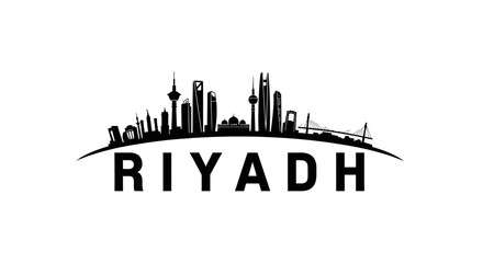Fototapeta premium Illustrative silhouette of Riyadh skyline showcasing iconic modern skyscrapers and architectural landmarks in black and white