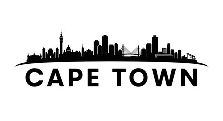 Obraz premium Silhouette of Cape Town's Urban Skyline with Iconic Landmarks and Mountain Backdrop