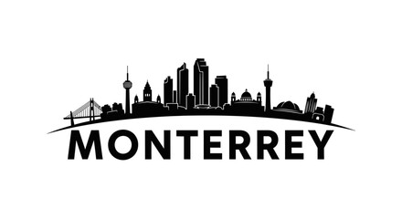 Fototapeta premium Silhouette of Monterrey City Skyline with Iconic Landmarks and Urban Elements