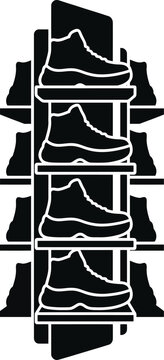 Sneakers on shelves isometric view black icon set.