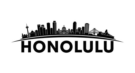 Obraz premium Silhouette of Honolulu City Skyline with Iconic Landmarks and Urban Landscape