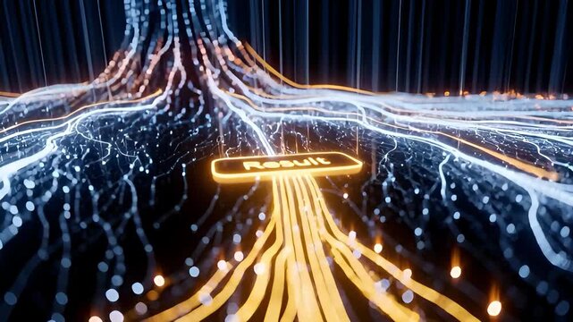 AI agent decision making trace visualization with data flow and result output. Digital brain concept for artificial intelligence.