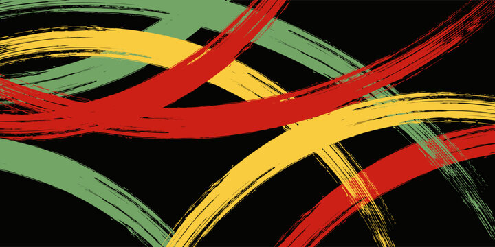 Abstract grunge background with red, yellow, and green brush strokes. Pan African colors paint texture. Rasta and Reggae style art for Black History Month