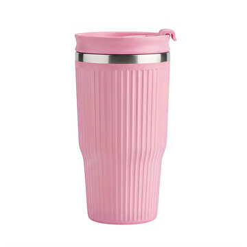 Pink insulated travel mug with lid and straw