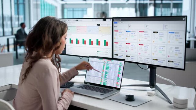 Financial Analyst Working On Year-end Reports Using Laptop