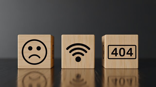 Website error and connectivity problem concept with unhappy face wifi symbol and 404 code
