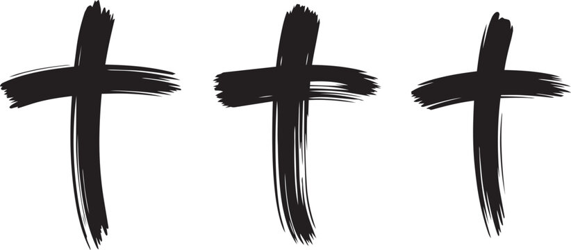 Cross clipart black and white, ash cross for Ash Wednesday card, poster, banner, post, lent, wishes with grunge christian cross, church clipart, ashes, religious cross isolated on white background