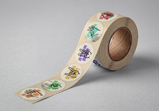 Round Sticker Roll Mockup