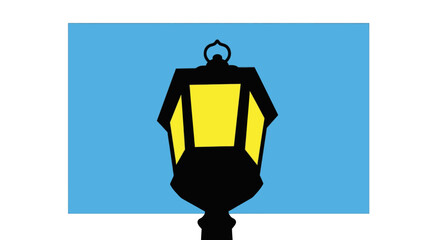 Obraz premium Simple black lantern icon on blue background