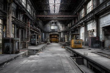 Fototapeta premium an empty factory because of company bankruptcy. Empty warehouse because of downfall of the company