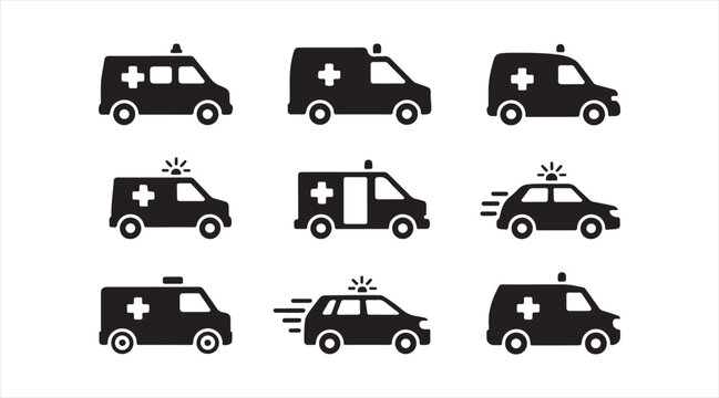 Healthcare Emergency Response Vector Collection with Ambulance Vans and Medical Transport Icons