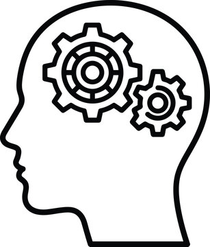 Human head silhouette with gear cogs inside representing intellectual functioning process