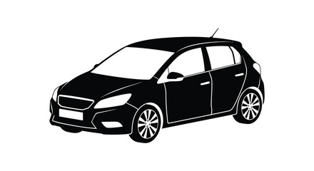 Obraz premium Compact hatchback car silhouette in black and white on a white background silhouette