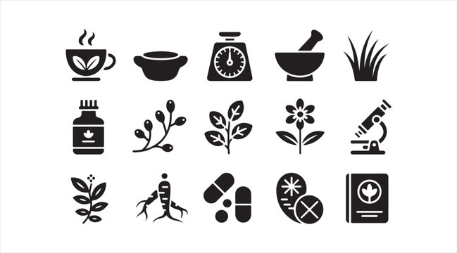 Natural Healthcare Vector Collection Featuring Botanical Treatments Herbs and Alternative Medicine Icons