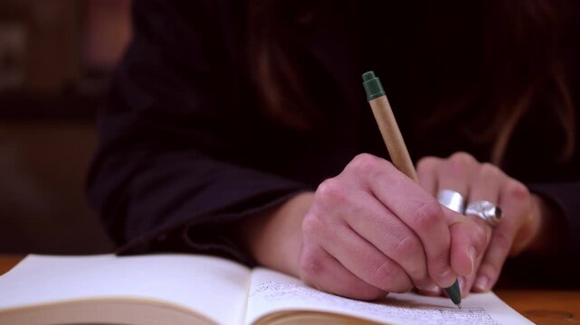 Female student hands taking notes while preparing university exam